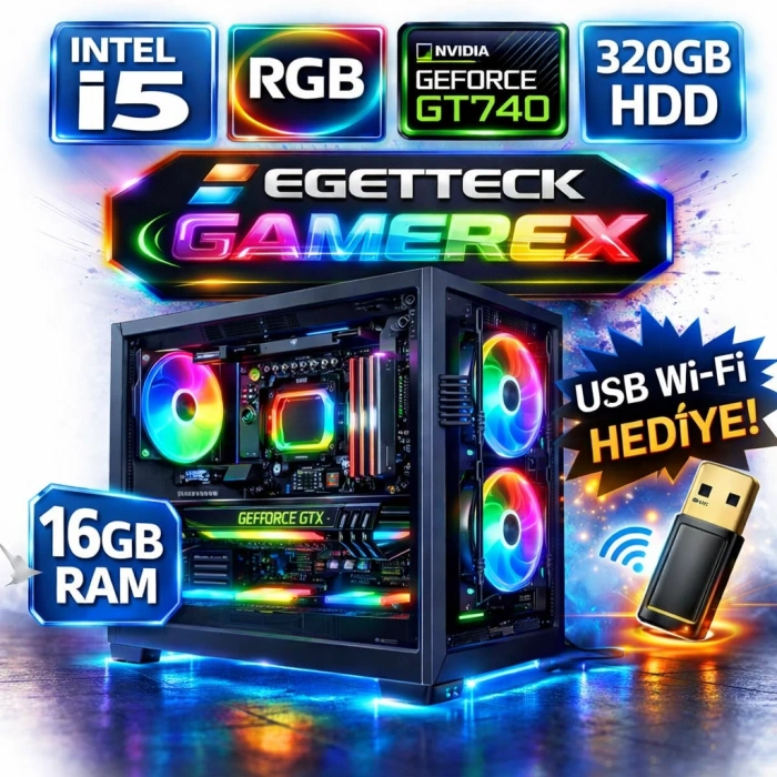 EGETECK Gamarex i5 3470 16GB RAM 320GB HDD GT740 128 BİT Akvaryum Gaming Oyuncu Bilgisayarı (GT16320)