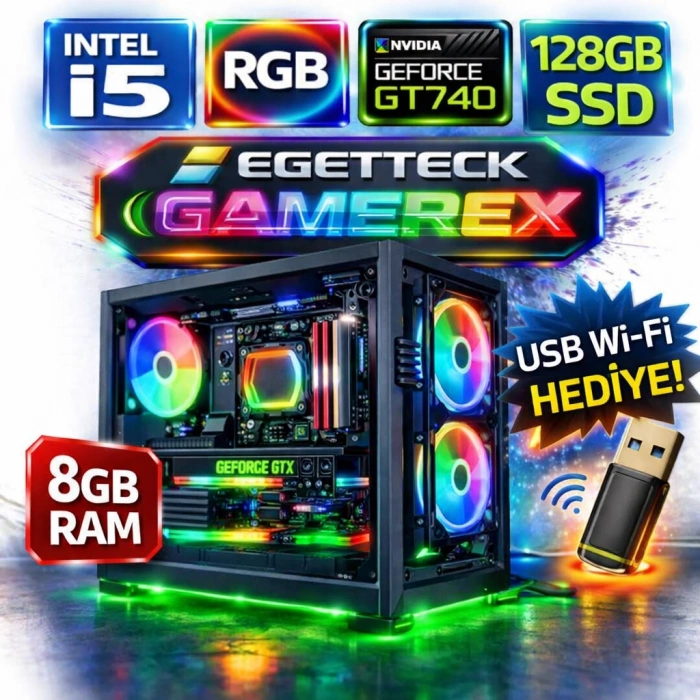 EGETECK Gamarex i5 3470 8GB RAM 128GB SSD GT740 128 BİT Akvaryum Gaming Oyuncu Bilgisayarı (GT8128)