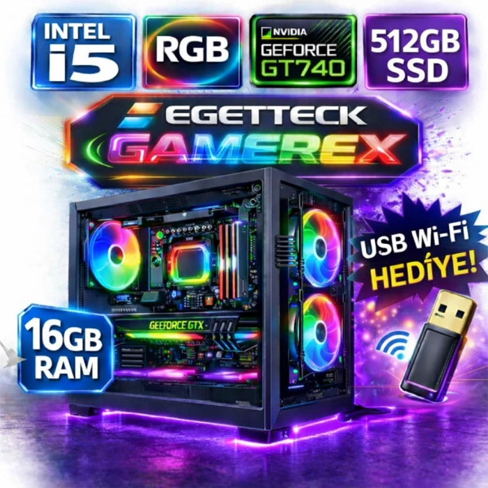 EGETECK Gamarex i5 3470 16GB RAM 512GB SSD GT740 128 BİT Akvaryum Gaming Oyuncu Bilgisayarı (GT16512)