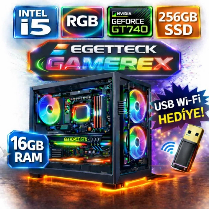 EGETECK Gamarex i5 3470 16GB RAM 256GB SSD GT740 128 BİT Akvaryum Gaming Oyuncu Bilgisayarı (GT16256)