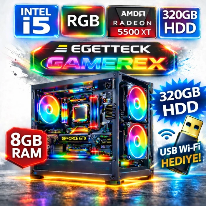 EGETECK Gamarex i5 3470 8GB RAM 320GB HDD GDDR6 RX 5500 8GB 256BİT Akvaryum Gaming Oyuncu Bilgisayarı (RX8320)