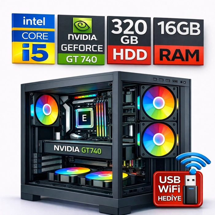 EGETECK Gamarex i5 3470 16GB RAM 320GB HDD GT740 128 BİT Akvaryum Gaming Oyuncu Bilgisayarı (GT16320)