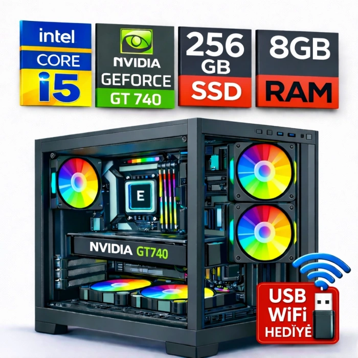 EGETECK Gamarex i5 3470 8GB RAM 256GB SSD GT740 128 BİT Akvaryum Gaming Oyuncu Bilgisayarı (GT8256)