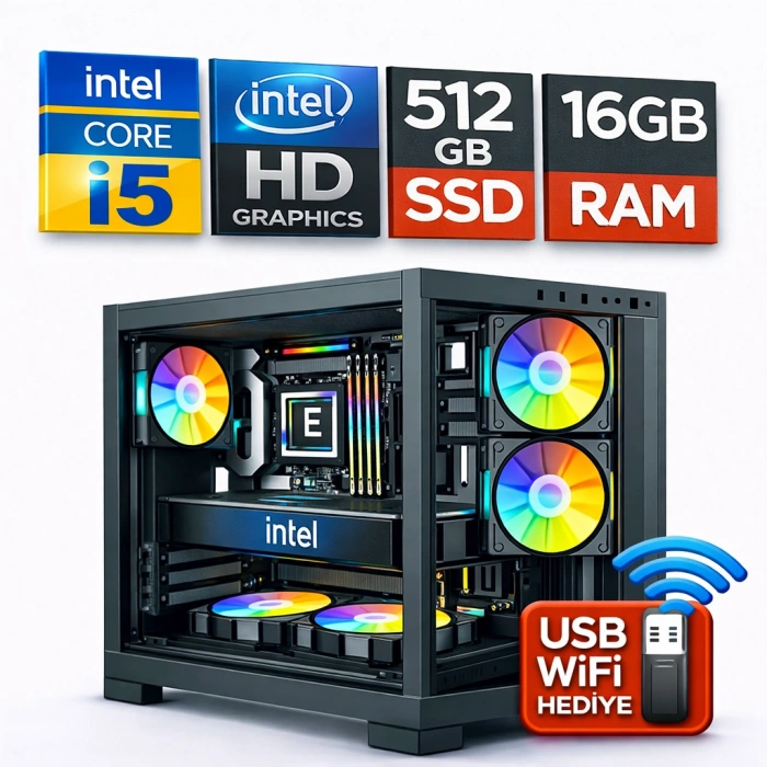 EGETECK Gamarex i5 3470 16GB RAM 512GB SSD İntel HD Graphics Akvaryum Gaming Oyuncu Bilgisayarı (İ16512)