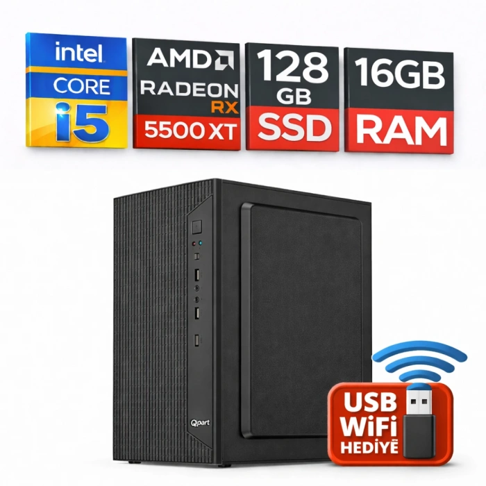 EGETECK Wortex i5 3470 16GB RAM 128GB SSD GDDR6 RX 5500 8GB 256BİT Akvaryum Gaming Oyuncu Bilgisayarı (RX16128)