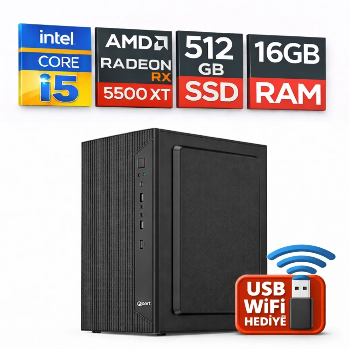 EGETECK Wortex i5 3470 16GB RAM 512GB SSD GDDR6 RX 5500 8GB 256BİT Akvaryum Gaming Oyuncu Bilgisayarı (RX16512)