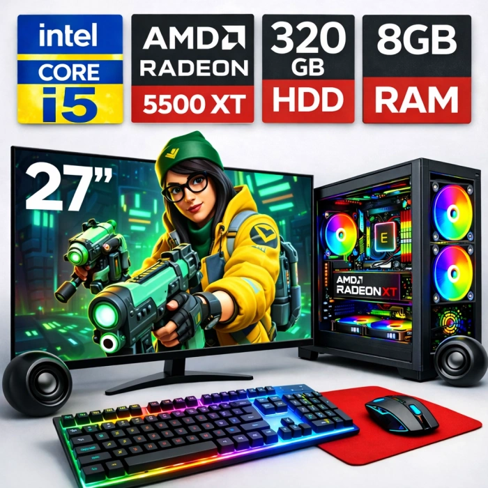 EGETECK GameX i5 3470 8GB RAM 320GB HDD GDDR6 RX 5500 8GB 256BİT 27 Monitör Akvaryum Gaming Oyuncu Bilgisayarı