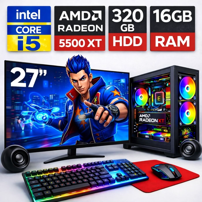 EGETECK GameX i5 3470 16GB RAM 320GB HDD GDDR6 RX 5500 8GB 256BİT 27 Monitör Akvaryum Gaming Oyuncu Bilgisayarı