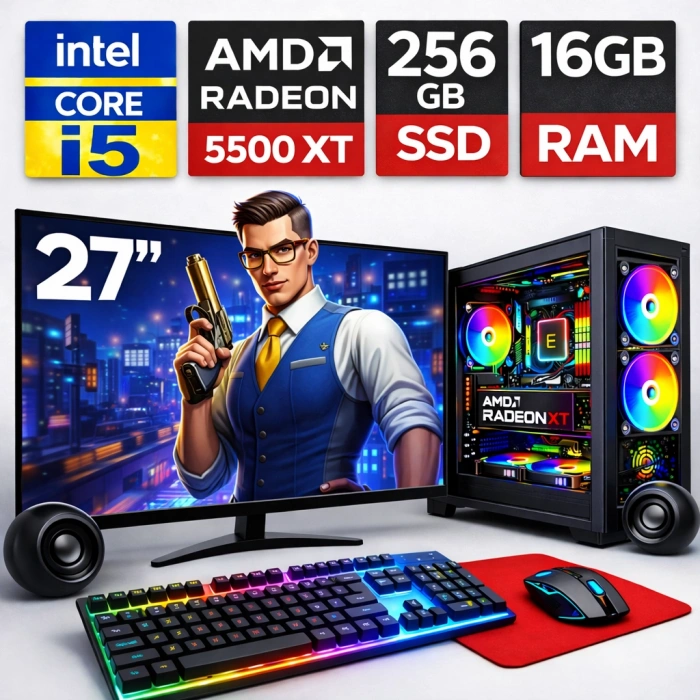 EGETECK GameX i5 3470 16GB RAM 256GB SSD GDDR6 RX 5500 8GB 256BİT 27 Monitör Akvaryum Gaming Oyuncu Bilgisayarı