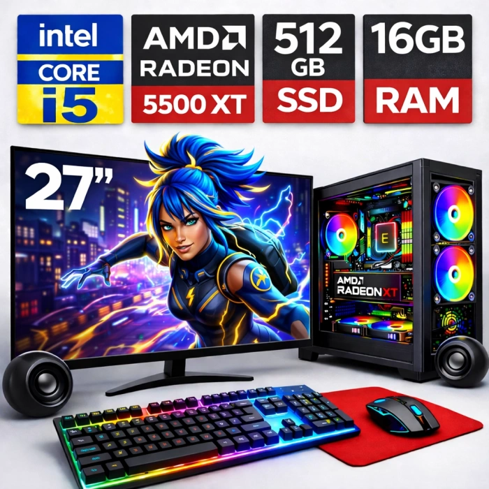 EGETECK GameX i5 3470 16GB RAM 512GB SSD GDDR6 RX 5500 8GB 256BİT 27 Monitör Akvaryum Gaming Oyuncu Bilgisayarı