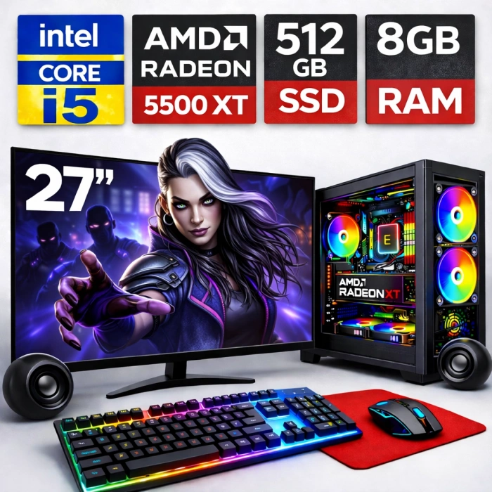 EGETECK GameX i5 3470 8GB RAM 512GB SSD GDDR6 RX 5500 8GB 256BİT 27 Monitör Akvaryum Gaming Oyuncu Bilgisayarı