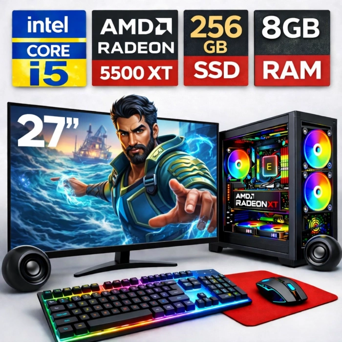 EGETECK GameX i5 3470 8GB RAM 256GB SSD GDDR6 RX 5500 16GB 256BİT 27 Monitör Akvaryum Gaming Oyuncu Bilgisayarı