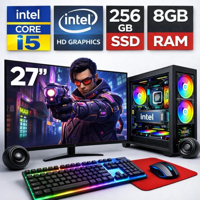 EGETECK GameX i5 3470 8GB RAM 256GB SSD İntel HD Graphics 27 Monitör Akvaryum Gaming Oyuncu Bilgisayarı