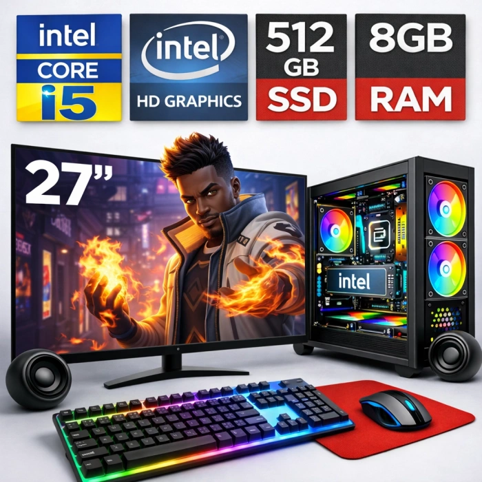 EGETECK GameX i5 3470 8GB RAM 512GB SSD İntel HD Graphics 27 Monitör Akvaryum Gaming Oyuncu Bilgisayarı