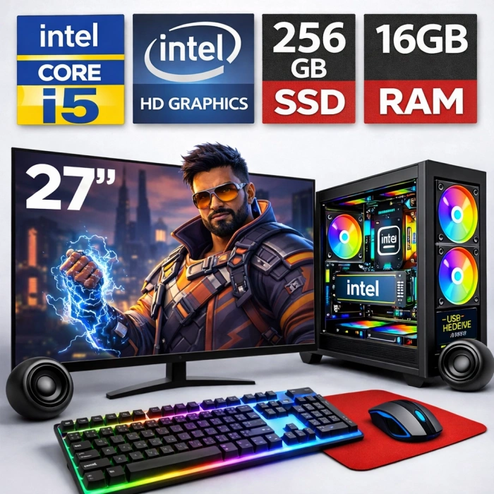 EGETECK GameX i5 3470 16GB RAM 256GB SSD İntel HD Graphics 27 Monitör Akvaryum Gaming Oyuncu Bilgisayarı