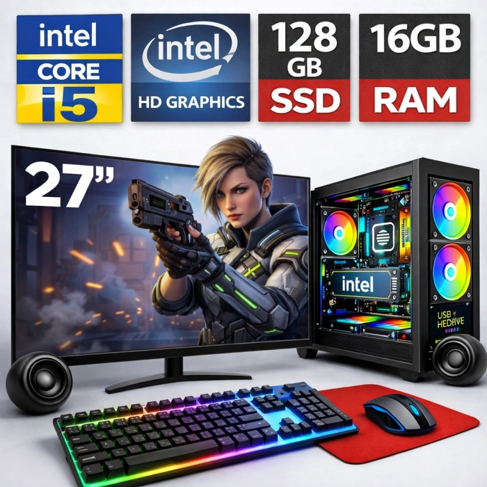 EGETECK GameX i5 3470 16GB RAM 128GB SSD İntel HD Graphics 27 Monitör Akvaryum Gaming Oyuncu Bilgisayarı