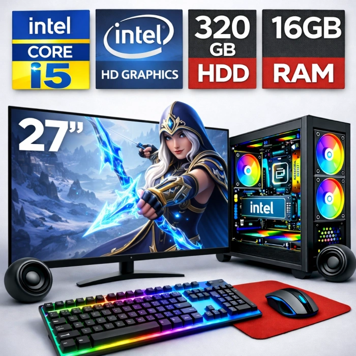 EGETECK GameX i5 3470 16GB RAM 320GB HDD İntel HD Graphics 27 Monitör Akvaryum Gaming Oyuncu Bilgisayarı