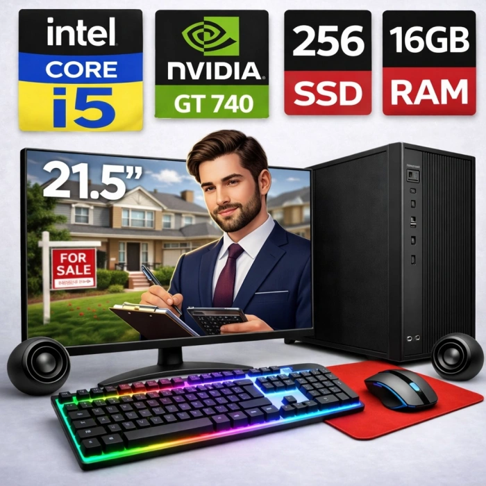 EGETECK WorkPro i5 3470 16GB 256GB SSD GT740 4GB Ekran Kartı 21.5 Monitör Masaüstü Bilgisayar