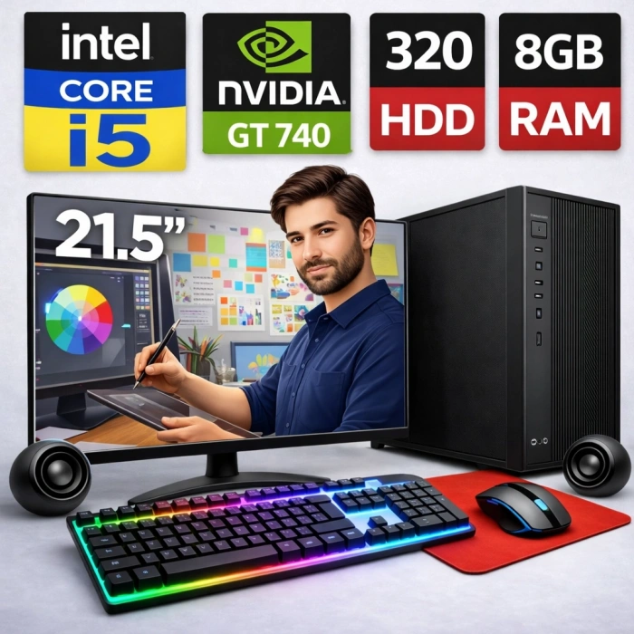 EGETECK WorkPro i5 3470 8GB 320GB HDD GT740 4GB Ekran Kartı 21.5 Monitör Masaüstü Bilgisayar