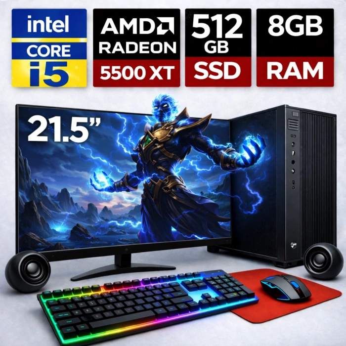 EGETECK Gamework i5 3470 8GB RAM 512GB SSD GDDR6 RX 5500 8GB 256BİT 21.5 Monitör Akvaryum Gaming Oyuncu Bilgisayarı