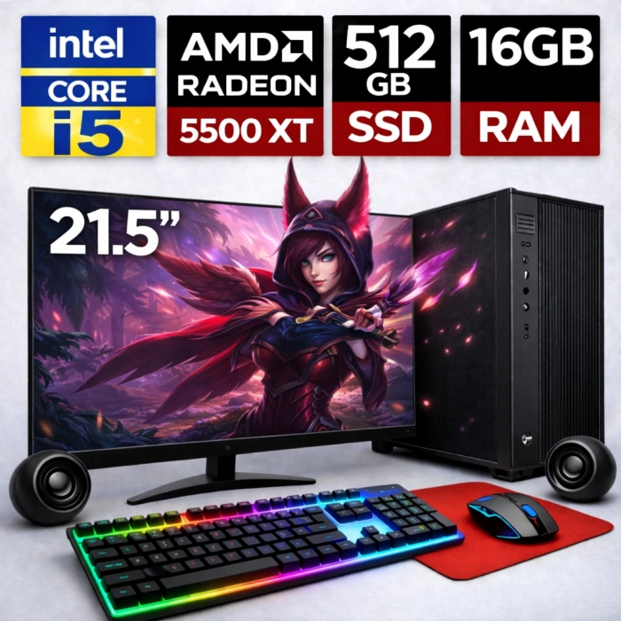 EGETECK Gamework i5 3470 16GB RAM 512GB SSD GDDR6 RX 5500 8GB 256BİT 21.5 Monitör Akvaryum Gaming Oyuncu Bilgisayarı