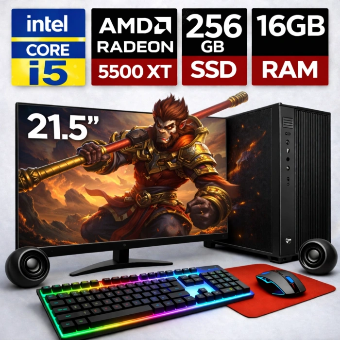 EGETECK Gamework i5 3470 16GB RAM 256GB SSD GDDR6 RX 5500 8GB 256BİT 21.5 Monitör Akvaryum Gaming Oyuncu Bilgisayarı