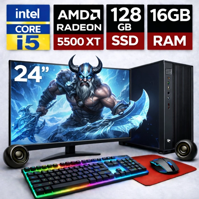 EGETECK Gamework i5 3470 16GB RAM 128GB SSD GDDR6 RX 5500 8GB 256BİT 24 Monitör Akvaryum Gaming Oyuncu Bilgisayarı