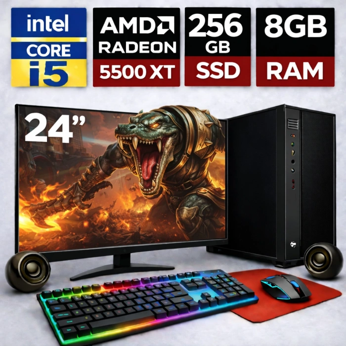 EGETECK Gamework i5 3470 8GB RAM 256GB SSD GDDR6 RX 5500 8GB 256BİT 24 Monitör Akvaryum Gaming Oyuncu Bilgisayarı