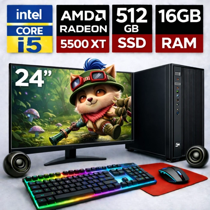 EGETECK Gamework i5 3470 16GB RAM 512GB SSD GDDR6 RX 5500 8GB 256BİT 24 Monitör Akvaryum Gaming Oyuncu Bilgisayarı