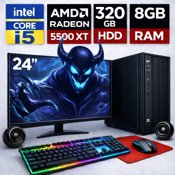 EGETECK Gamework i5 3470 8GB RAM 320GB HDD GDDR6 RX 5500 8GB 256BİT 24 Monitör Akvaryum Gaming Oyuncu Bilgisayarı