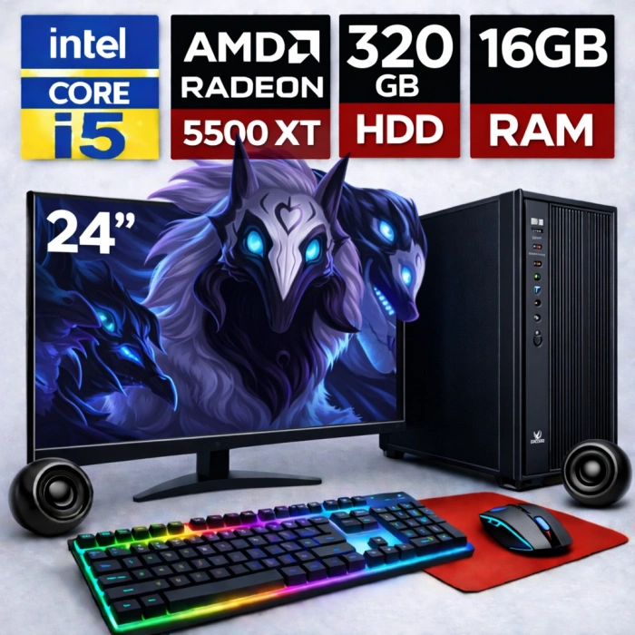 EGETECK Gamework i5 3470 16GB RAM 320GB HDD GDDR6 RX 5500 8GB 256BİT 24 Monitör Akvaryum Gaming Oyuncu Bilgisayarı