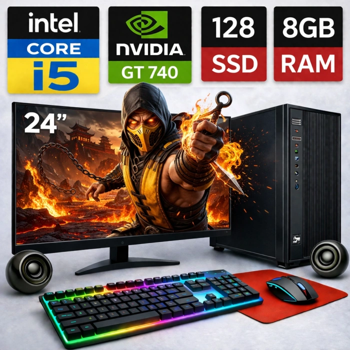 EGETECK Gamework i5 3470 8GB RAM 128GB SSD GT740 4GB Ekran Kartı 24 Monitör Akvaryum Gaming Oyuncu Bilgisayarı