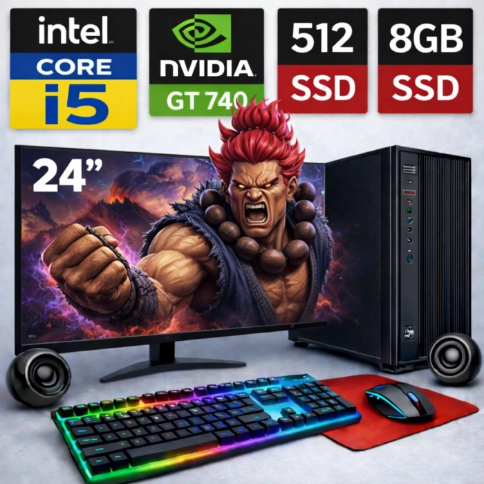 EGETECK Gamework i5 3470 8GB RAM 512GB SSD GT740 4GB Ekran Kartı 24 Monitör Akvaryum Gaming Oyuncu Bilgisayarı