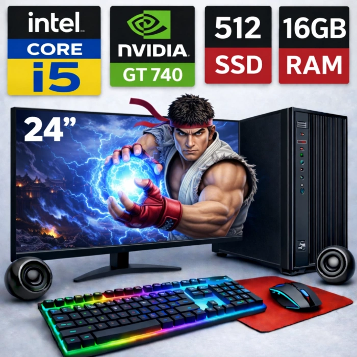 EGETECK Gamework i5 3470 16GB RAM 512GB SSD GT740 4GB Ekran Kartı 24 Monitör Akvaryum Gaming Oyuncu Bilgisayarı
