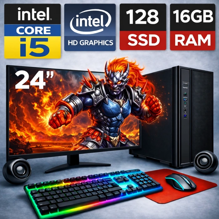 EGETECK Gamework i5 3470 16GB RAM 128GB SSD İntel HD Graphics 24 Monitör Akvaryum Gaming Oyuncu Bilgisayarı