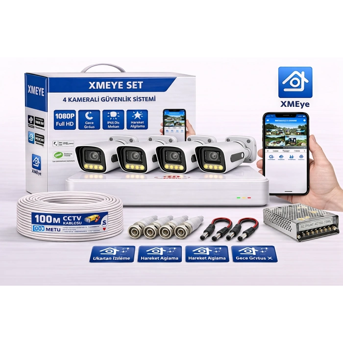 EGETECK 5MP Renkli Gece Görüşlü 4Lü 250GB HDD AHD Akıllı Güvenlik Kamera Seti