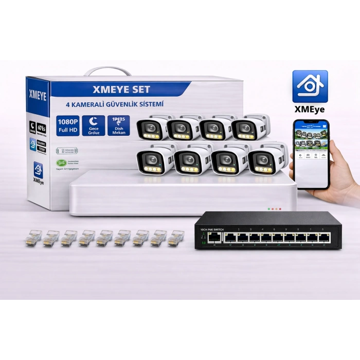 EGETECK 5MP Renkli Gece Görüşlü 8Lİ 250GB HDD İP Akıllı Güvenlik Kamera Seti