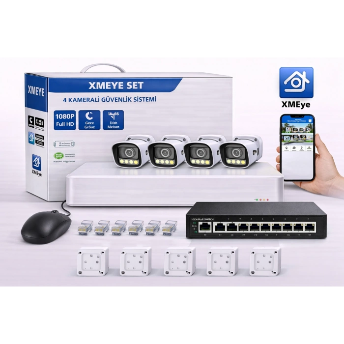 EGETECK 5MP Renkli Gece Görüşlü 4Lİ 250GB HDD İP Akıllı Güvenlik Kamera Seti