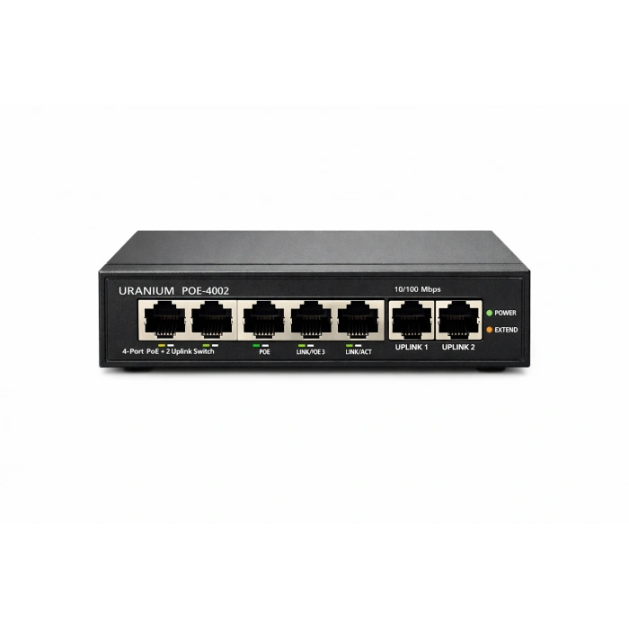 URANIUM POE-4002-48W 4 PORT 10/100 + 2 PORT 10/100 RJ45 UPLINK 48W POE SWITCH