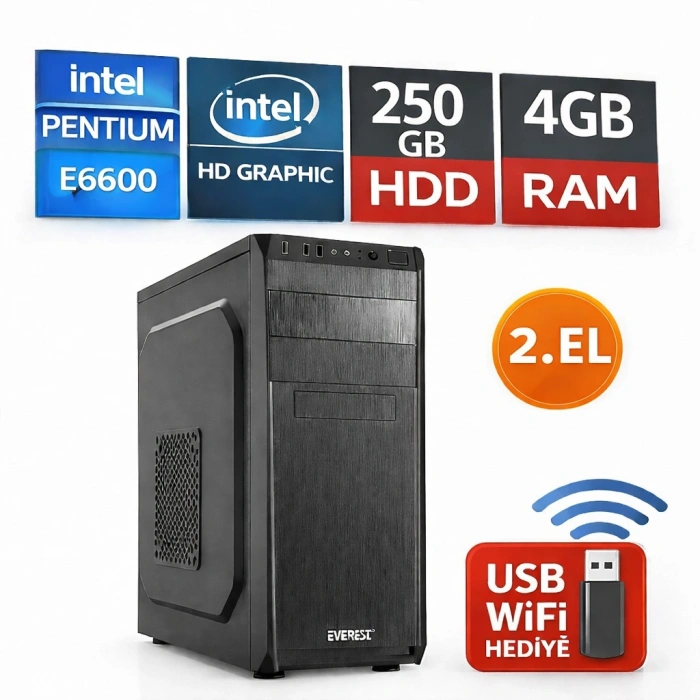 İntel E6600 3.06Ghz  4GB RAM 250GB HDD İntel Hd Graphics Bilgisayar Kasası (i4250)