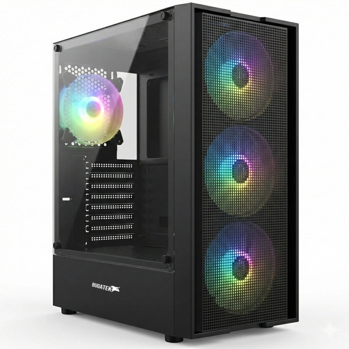 Bugatek Adagan 4x12cm RGB Değişen fan Mid Tower Tempered Cam Gaming Bilgisayar Kasası