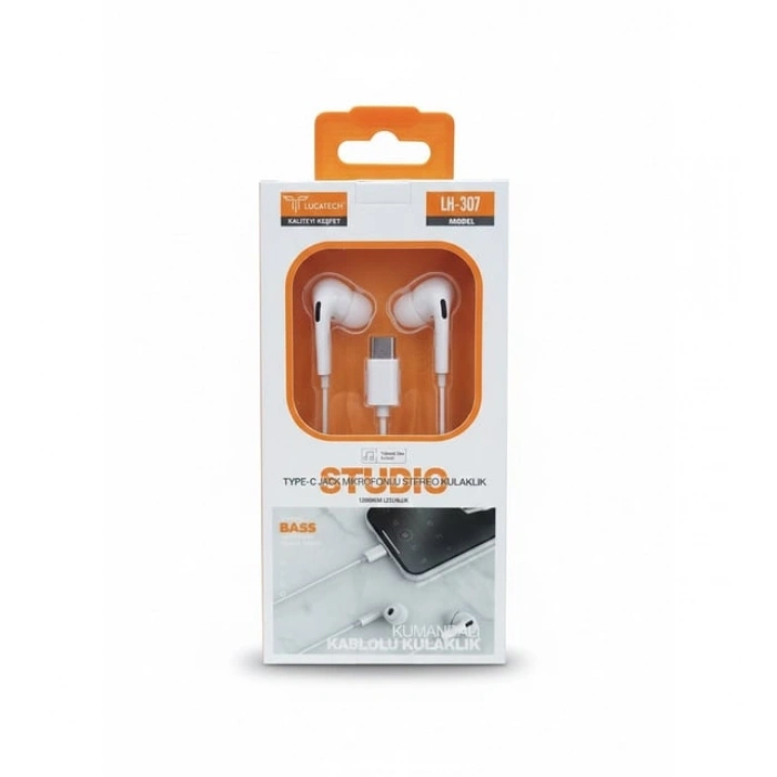 Lucatech LH-307 Type-C Mikrofonlu Stereo Kulak İçi Kulaklık - Beyaz