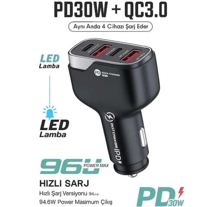 4 Port Hızlı Araç Şarj MIE-003 PD30W