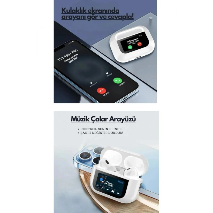 Fioplas A5-ANC Dokunmatik Ekranlı Bluetooth Kulaklık İos Android Tüm Telefonlara Uyumlu Kulaklık BT