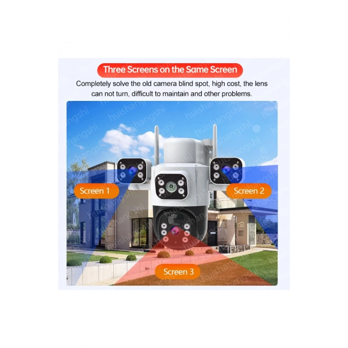 Aurora 3 Kameralı 6MP 4K 4G 100GB Sim Kart Hediye Güneş Panelli Solar 360 PTZ Akıllı Güvenlik Kamera