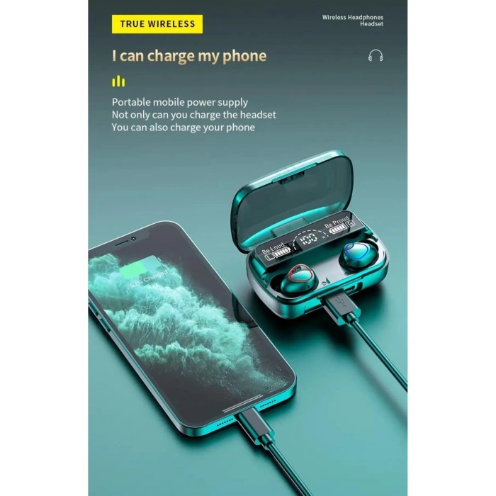 Fioplus M10 Bluetooth Kulaklık Kulakiçi Powerbankli Çift Mikrofonlu Dokunmatik Kablosuz Kulaklık