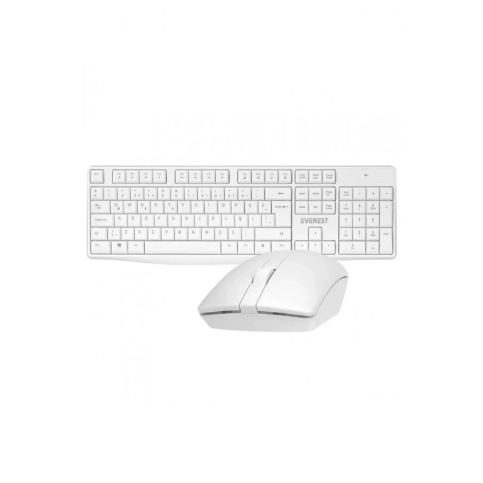 Everest KM-7500 Beyaz Kablosuz Q Multimedia Klavye + Mouse Set TR Q