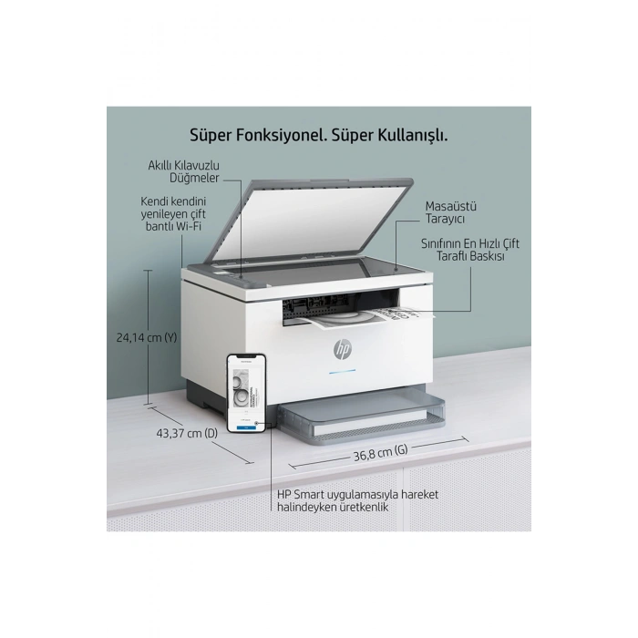 HP Laserjet M236dw 9yf95a Wi-fi Fotokopi Tarayıcı Dubleks Baskılı Mono Çok Fonksiyonlu Yazıcı (İKİNCİ EL)
