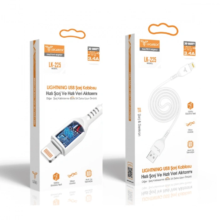 Model: LK-225 | 3.4A, 20W, 1mt Lightning USB Şarj Kablosu