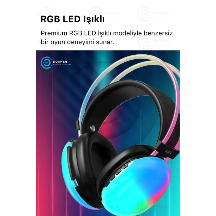YK Desing PG580 Premium Seri Mikrofonlu RGB LED Işıklı Bluetooth Kablosuz Kafa Üstü Kulaklık
